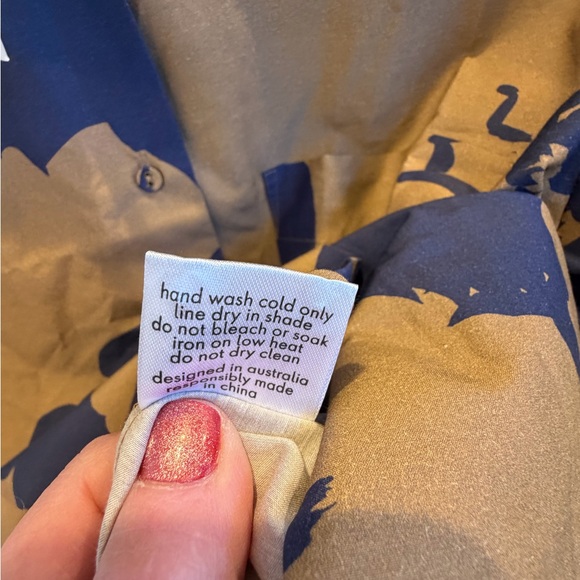 NWT new large Free People soliel soliel Darcy blue tan collar silk shirt pattern - Picture 10 of 13